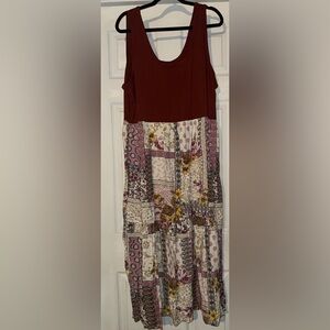 Maurices Burgundy and Floral Patchwork Midi Dress